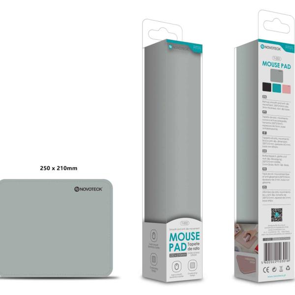 Tapete de Rato T-002 Superfície Otimizada, 250x210mm, Base Antiderrapante, Cor Cinzento