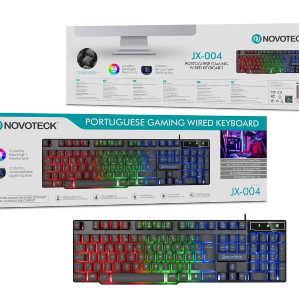 Teclado Gaming NOVOTECK JX-004 com Iluminação RGB - Experiência de Jogo Imersiva e Confortável
