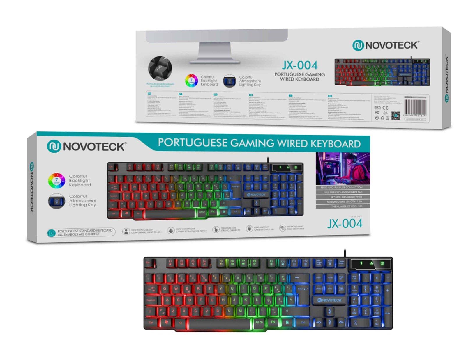 Teclado Gaming NOVOTECK JX-004 com Iluminação RGB - Experiência de Jogo Imersiva e Confortável