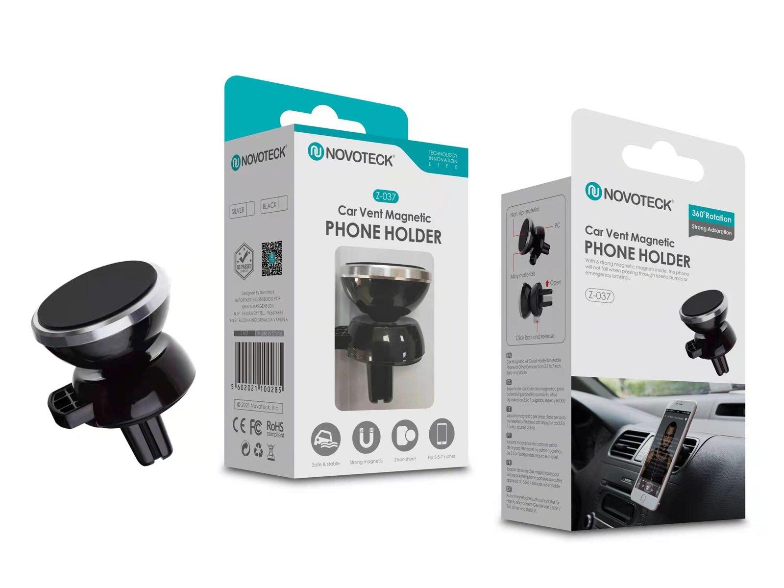 Suporte Magnético para Ventilação do Carro Z-037 - Rotação 360°, Fixação Segura, Compatível com Dispositivos de 3.5 a 7.5"