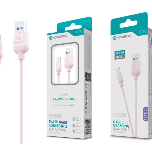 Cabo Type-C Cor Rosa 5A 50W 1M S-057 Silicone TPE