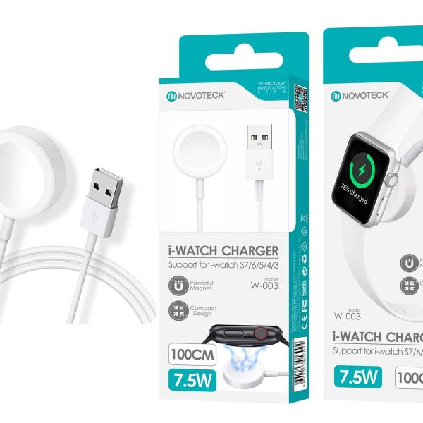 Carregador Magnético i-Watch Novoteck W-003 - Compatível com Séries 7/6/5/4/3, 7.5W, Cabo de 100cm