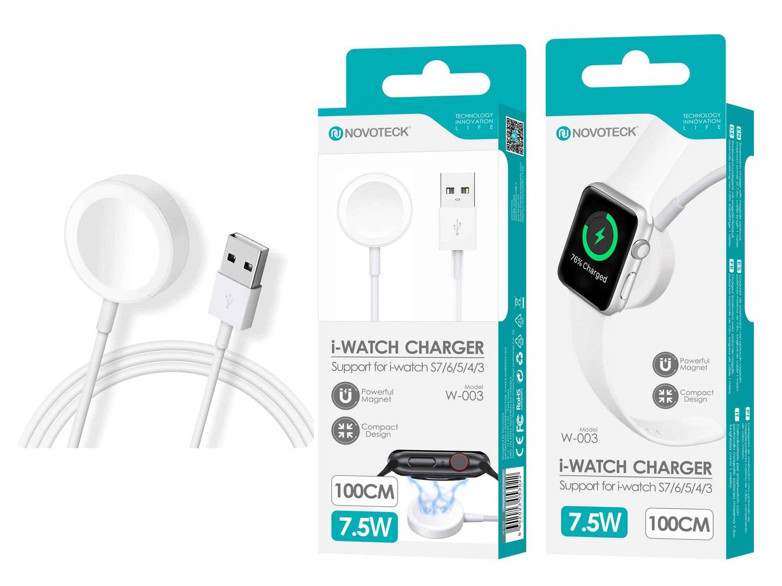 Carregador Magnético i-Watch Novoteck W-003 - Compatível com Séries 7/6/5/4/3, 7.5W, Cabo de 100cm