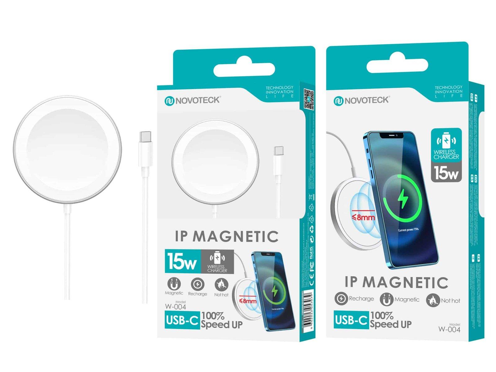 Carregador Magnético Sem Fio Magsafe W-004 - 15W, Design Slim, Segurança Integrada