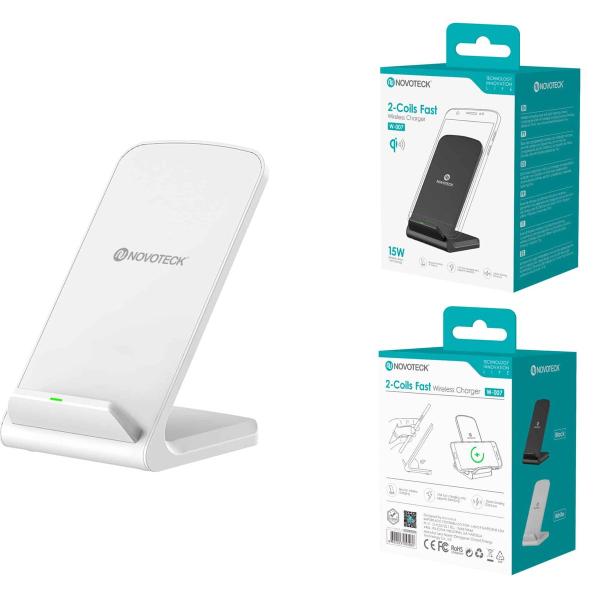 Carregador Sem Fio Negro W-007 - 15W, Qi Wireless