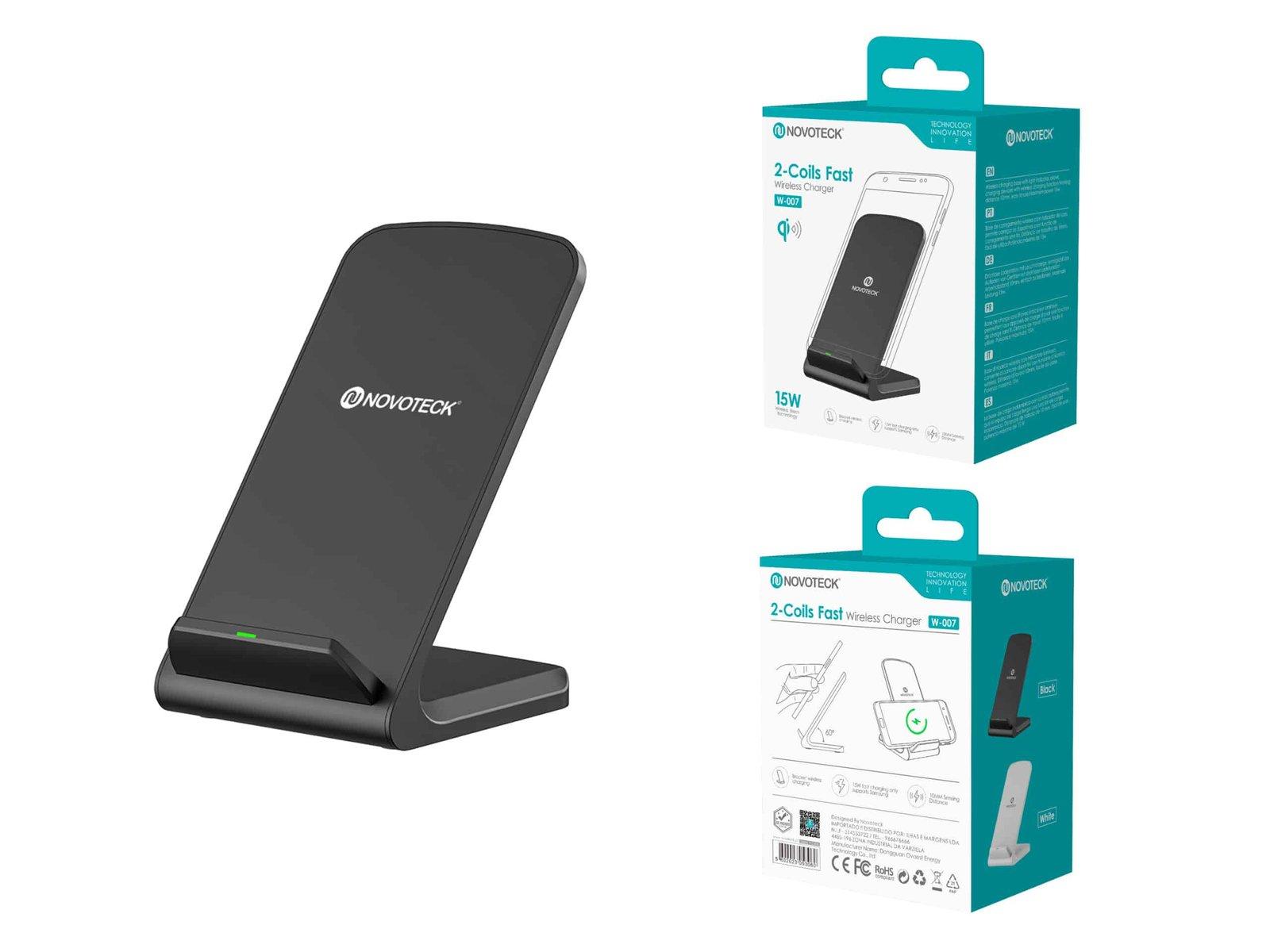 Carregador Sem Fio Negro W-007 - 15W, Qi Wireless