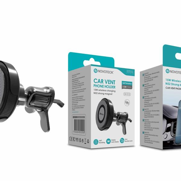 Suporte Magnético para Telemóvel em Grelha de Ventilação com Rotação 360º - Carregamento Wireless