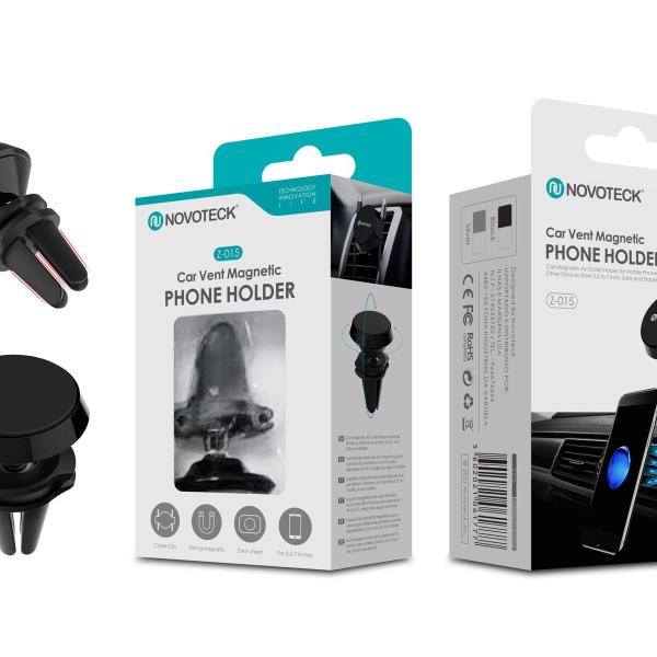Suporte Magnético de Telemóvel para Ventilação do Carro Novoteck Z-015 – Rotação 360º, Fixação Segura, para 3.5'-7' Dispositivos