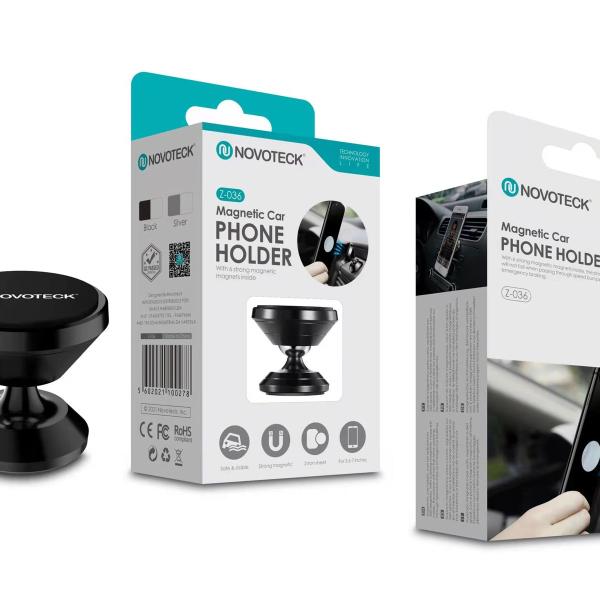 Suporte Magnético para Carro Z-036 – Rotação 360°, Ímanes Fortes, Design Universal, Cores Preto e Prateado