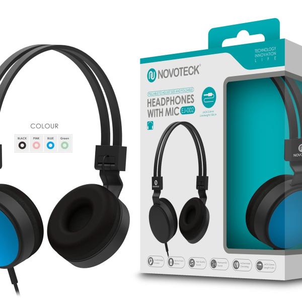 Auscultador com Micro - 120cm - Jack 3.50mm Azul EJ-002