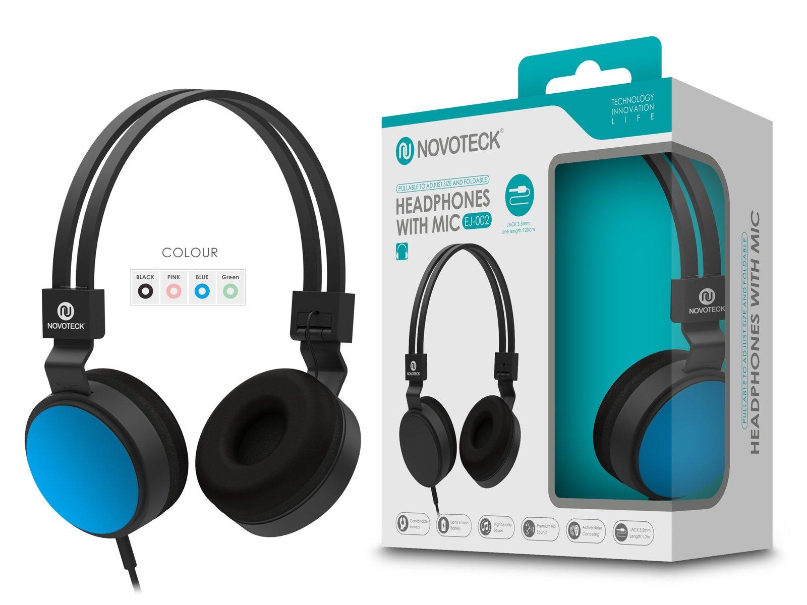 Auscultador com Micro - 120cm - Jack 3.50mm Azul EJ-002