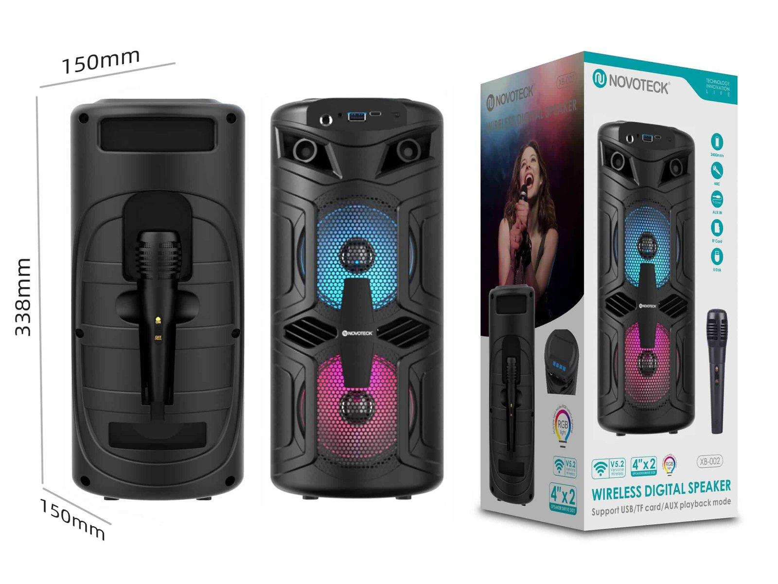 Coluna Portátil NOVOTECK XB-002 com Bluetooth, Microfone e LED - Som e Show em Qualquer Lugar