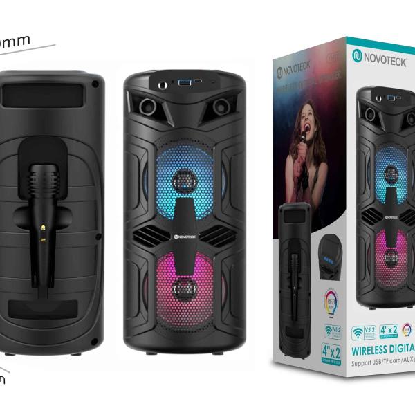 Coluna Portátil NOVOTECK XB-002 com Bluetooth, Microfone e LED - Som e Show em Qualquer Lugar