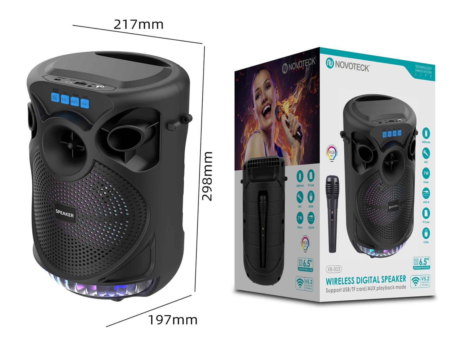 Coluna NOVOTECK XB-003 Portátil com Bluetooth, Luzes LED e Microfone - Entretenimento Onde Você Estiver