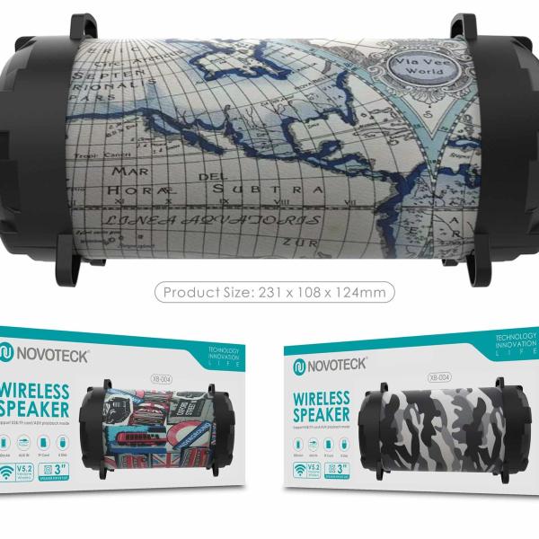 Coluna Portátil NOVOTECK XB-004 Bluetooth com Design Mapa – Leve o Ritmo das Ruas Consigo