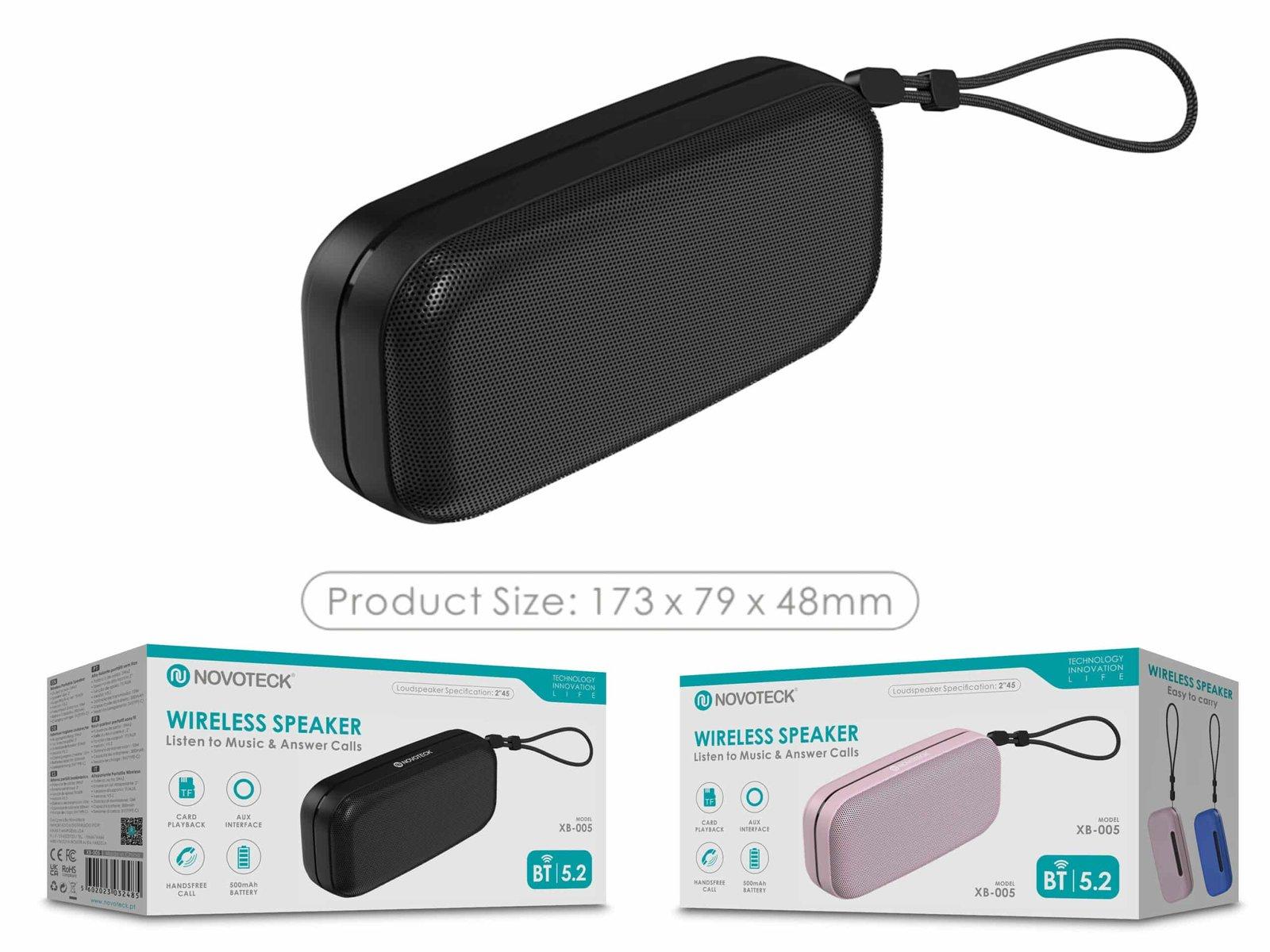 Coluna Bluetooth Portátil NOVOTECK XB-005 Negro – Som de Alta Qualidade em Qualquer Lugar