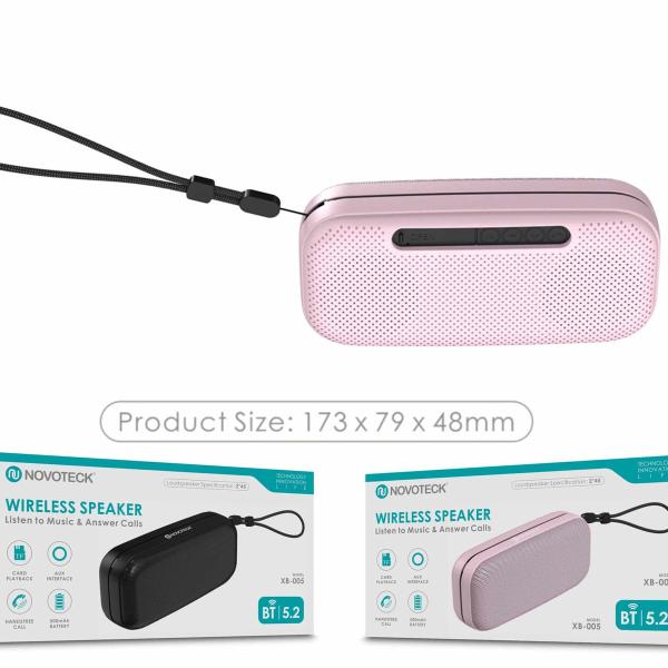 Coluna Bluetooth Portátil NOVOTECK XB-005 Rosa – Som de Alta Qualidade em Qualquer Lugar