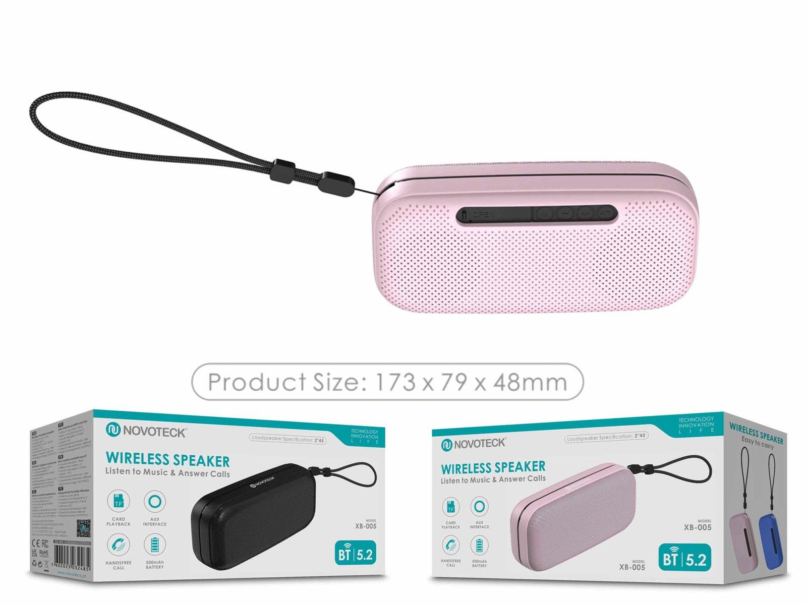Coluna Bluetooth Portátil NOVOTECK XB-005 Rosa – Som de Alta Qualidade em Qualquer Lugar