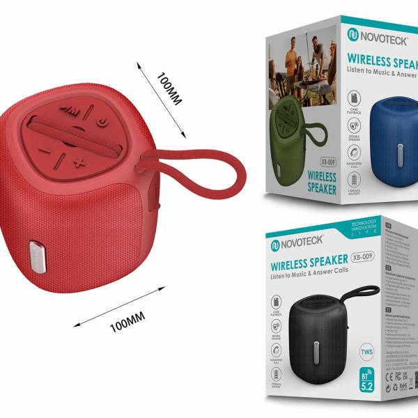 Coluna Portátil NOVOTECK XB-009 Vermelho– Liberdade Sem Fios e Design Prático para o Dia-a-Dia