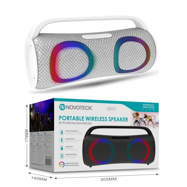 Coluna Portátil Sem Fios Branco XB-010 - BT 5.1, USB, AUX, TWS, FM, Iluminação RGB