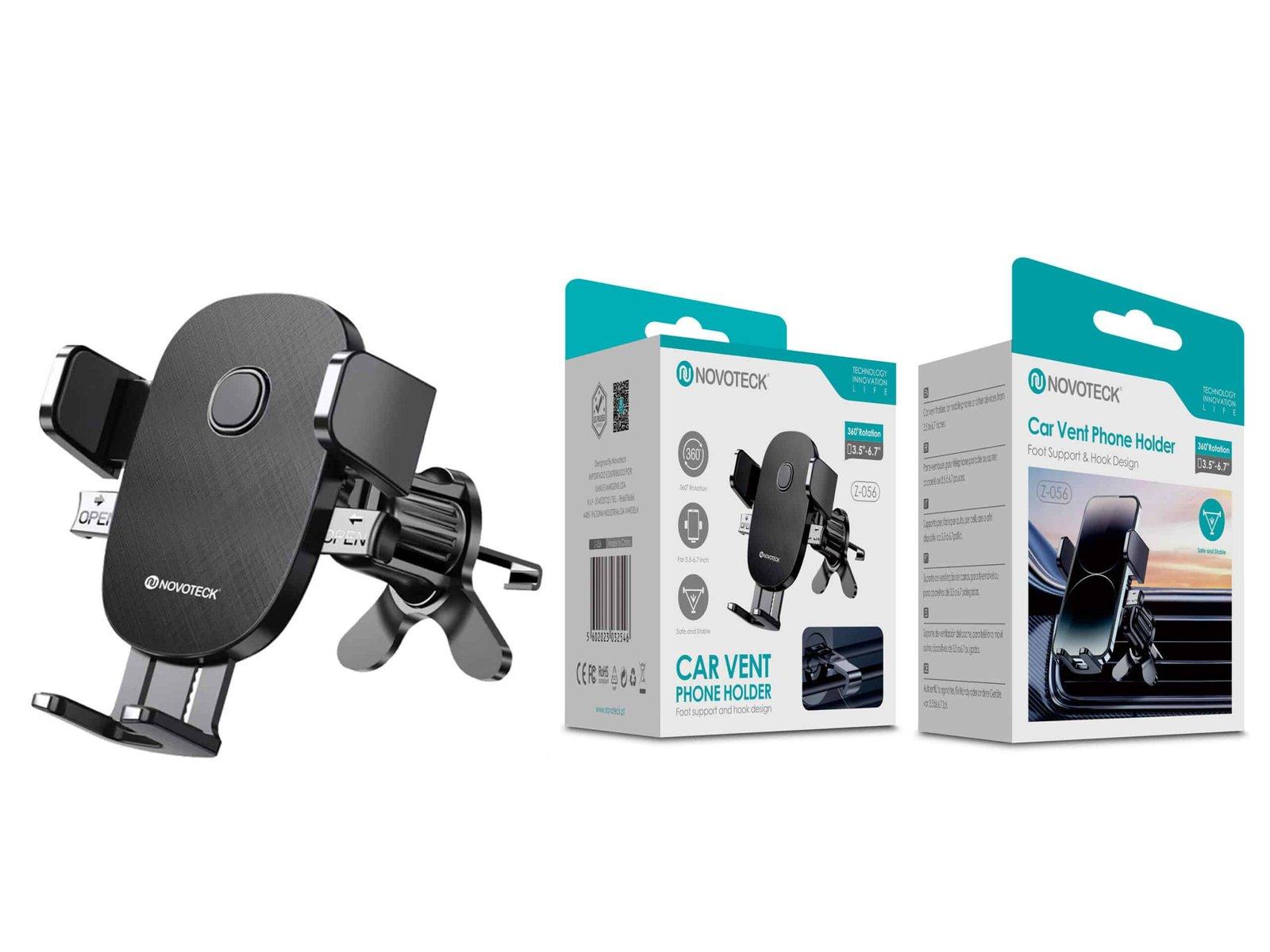 Suporte de Ventilação Z-056 para Telemóvel – Rotação 360º, Design Seguro com Gancho, Compatível com 3.5-6.7''