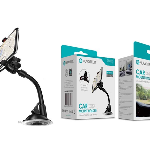 Suporte Flexível Z-060 para Carro com Ventosa e Braço Ajustável - Rotação 360° e Proteção de Silicone