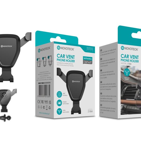 Suporte Universal de Ventilação para Carro NOVOTECK Z-066 - Rotação 360° e Compatibilidade Ampliada