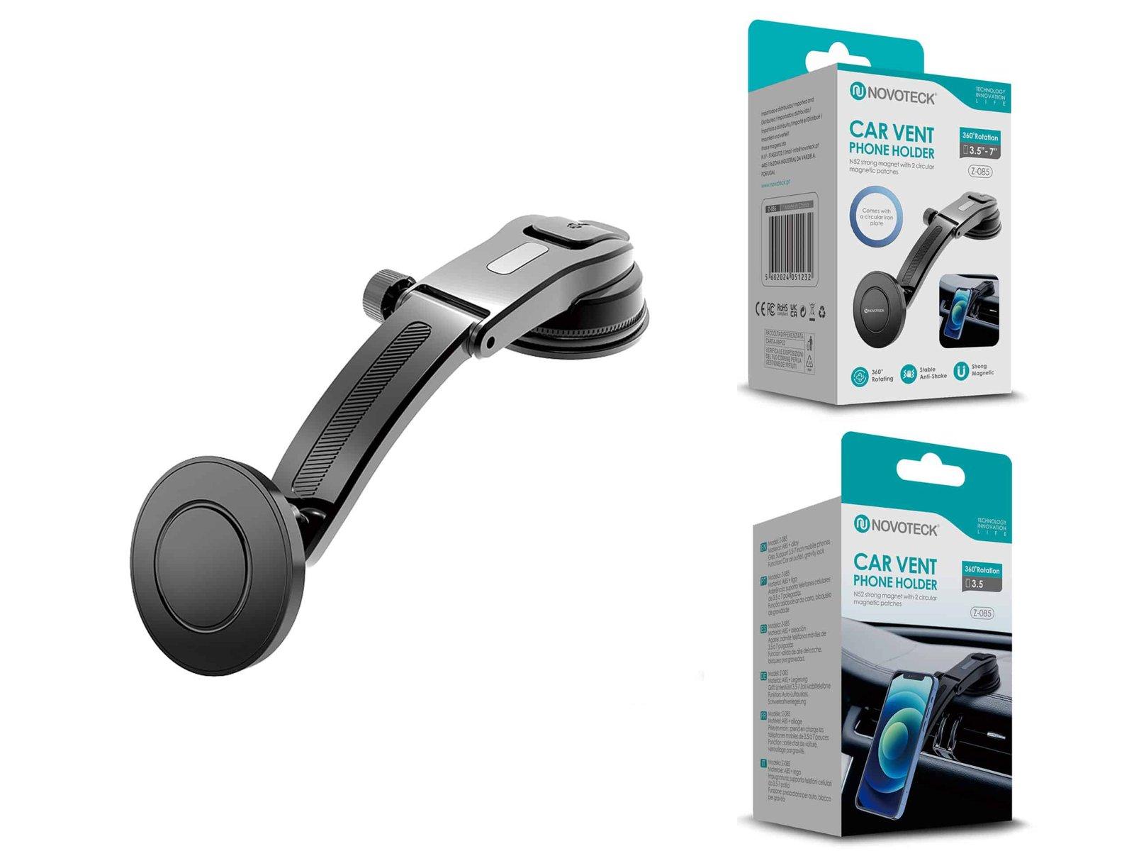 Suporte Magnético Ajustável para Telemóvel com Ventosa Rotação 360º Z-085