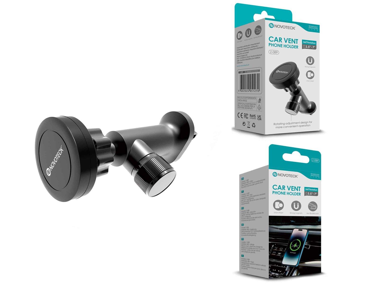 Suporte Magnético para Telemóvel com Rotação 360º – Fixação na Saída de Ar para Telemóveis de 3,5'' a 7''Z-089