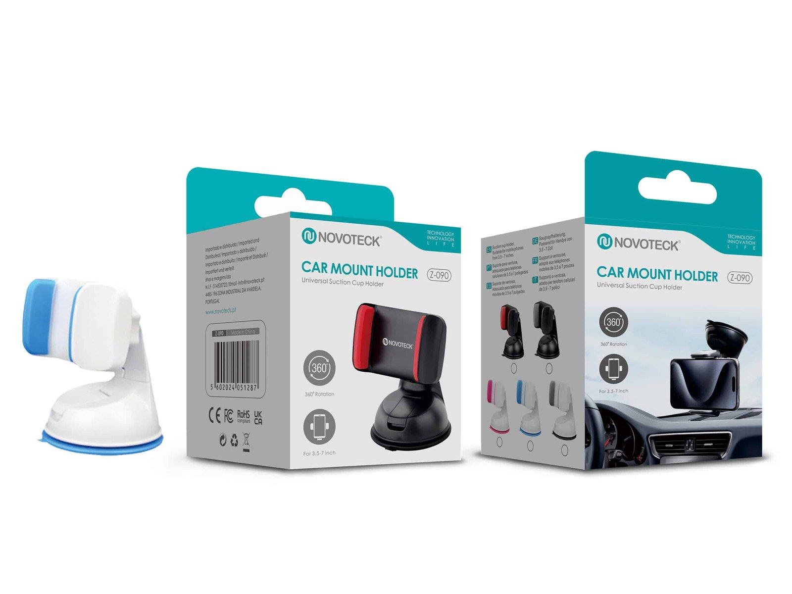 Suporte Universal para Telemóvel com Ventosa – Rotação 360º para Telemóveis de 3,5'' a 7''Z-090 Azul Branco