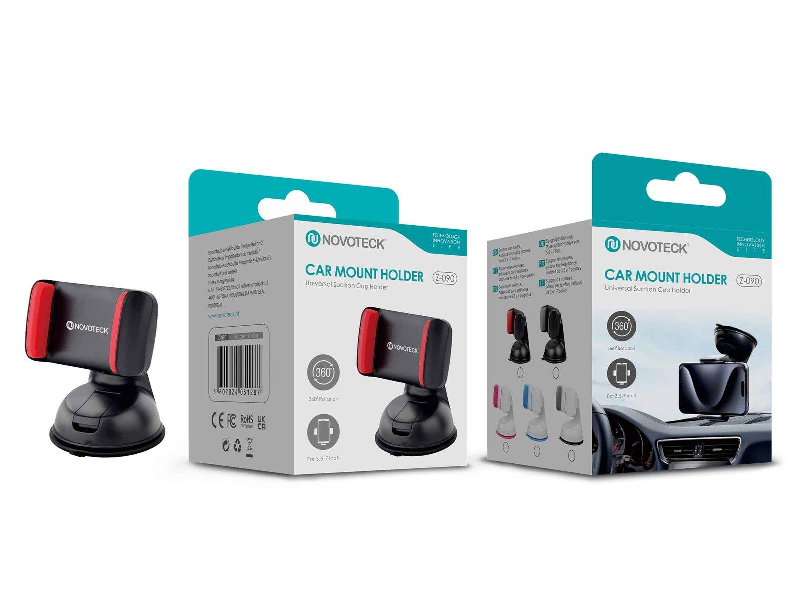 Suporte Universal para Telemóvel com Ventosa – Rotação 360º para Telemóveis de 3,5'' a 7''Z-090 Vermelho Preto