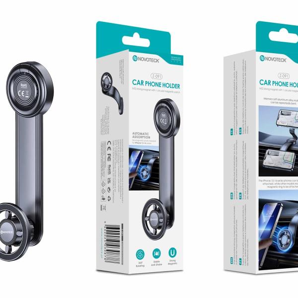Suporte Magnético para Telemóvel Novoteck Z-091 – Rotação 360°, Fixação por Saída de Ar, Íman Forte, Design Compacto e Estável