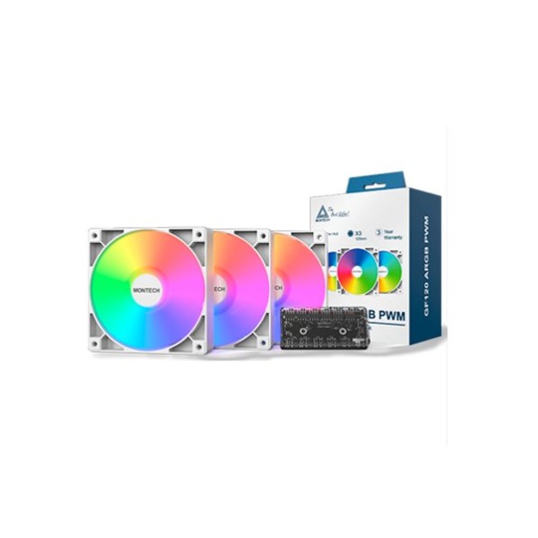 VENTILADOR 120X120 MONTECH GF120 PWM WHITE PACK 3 + HUB