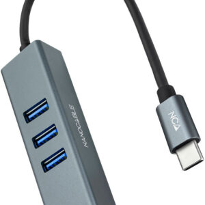 Conversor USB-C Macho - 3x USB 3.0 Fêmea / 1x RJ45 Fêmea (Cinzento) - Nanocable
