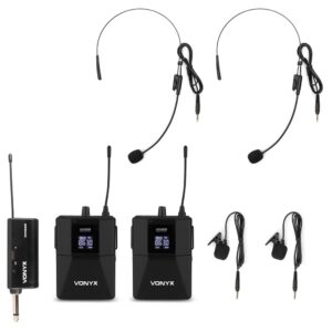 Pack 2x Microfones Bodypack + 1x Receptor Plug and Play s/ Fios UHF (WM552B) - VONYX