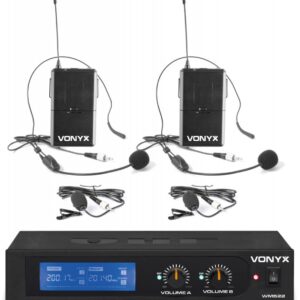 Central 2 Microfones Cabeça/Lapela VHF 2 Canais s/ Fios (WM522B) - VONYX