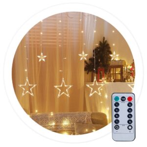 Cortina 138 LEDs (Decoração Natal) Branco Quente 3000K USB c/ Estrelas (3,5 mts) - GSC