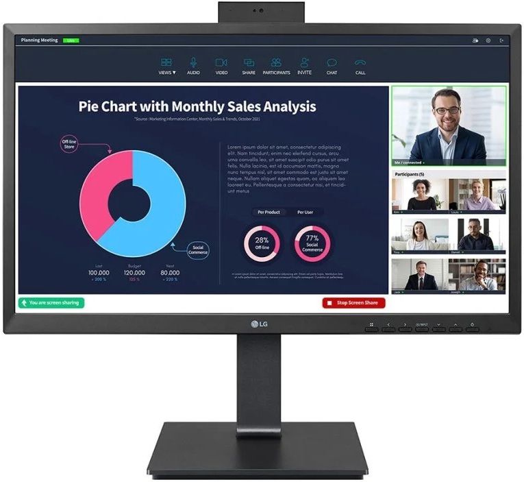 Monitor 23.8 24BP75CP-B Full HD LED c/ Webcam (Preto) - LG