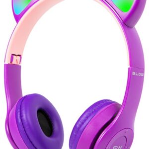 Auscultadores s/ Fios Bluetooth5.0 c/ Orelhas de Gato RGB (Rosa/Violeta) - BLOW
