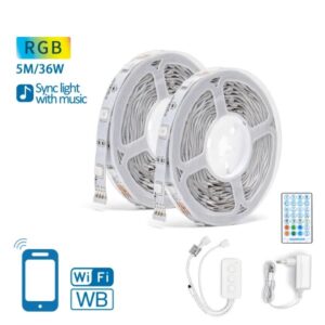 Pack 2x Fitas LEDs Smart RGB Wi-Fi 12V (2x 5 mts) + Controlador + Fonte Alimentação