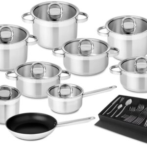 Conjunto de Cozinha Atlantico Glass em Aço Inoxidável (9 Peças + Faqueiro) - SILAMPOS