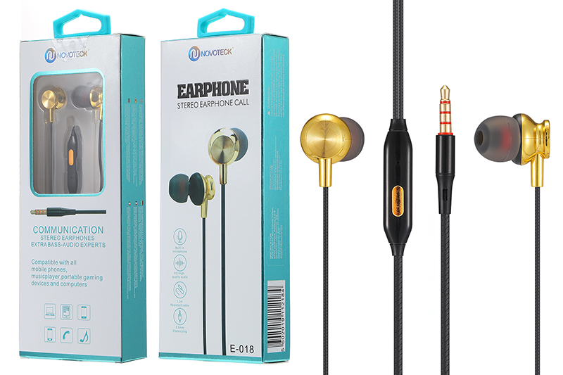 E-018 Auriculares Metal Com Micro Dourado