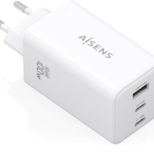 Carregador GaN 100W 2x USB-C PD3.0 QC4.5 QC5.0 1x USB-A QC3.0 (Branco) - AISENS