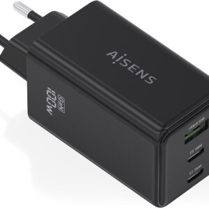 Carregador GaN 100W 2x USB-C + 1x USB-A (Preto) - AISENS