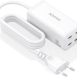 Carregador GaN 100W 3x USB-C + 1x USB-A (Branco) - AISENS