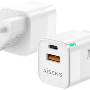 Adaptador de Energia Gan USB-C / USB-A 20W (Branco) - AISENS