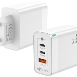 Adaptador de Energia Gan 2x USB-C / USB-A 65W (Branco) - AISENS