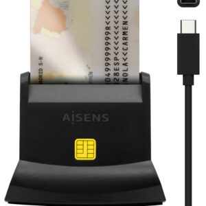 Leitor de Cartões Inteligente DNI USB-C c/ Leitor de Cartões de Memória (Preto) - AISENS