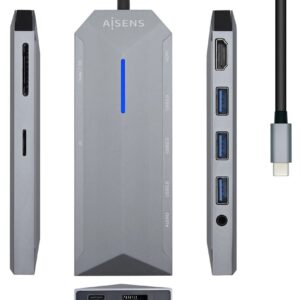 Docking Station USB-C 9-em-1 (Cinza) - AISENS