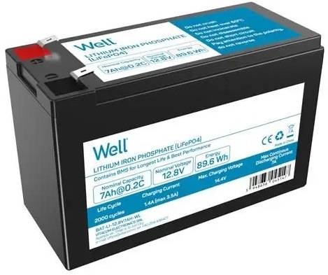 Bateria de Lítio LiFePO4 12,8V 7Ah 89,6Wh - WELL